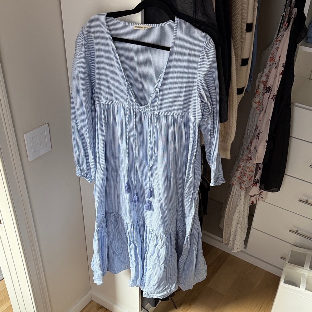 Ophelia & Indigo Blue & Striped Maxi Dress - Size L